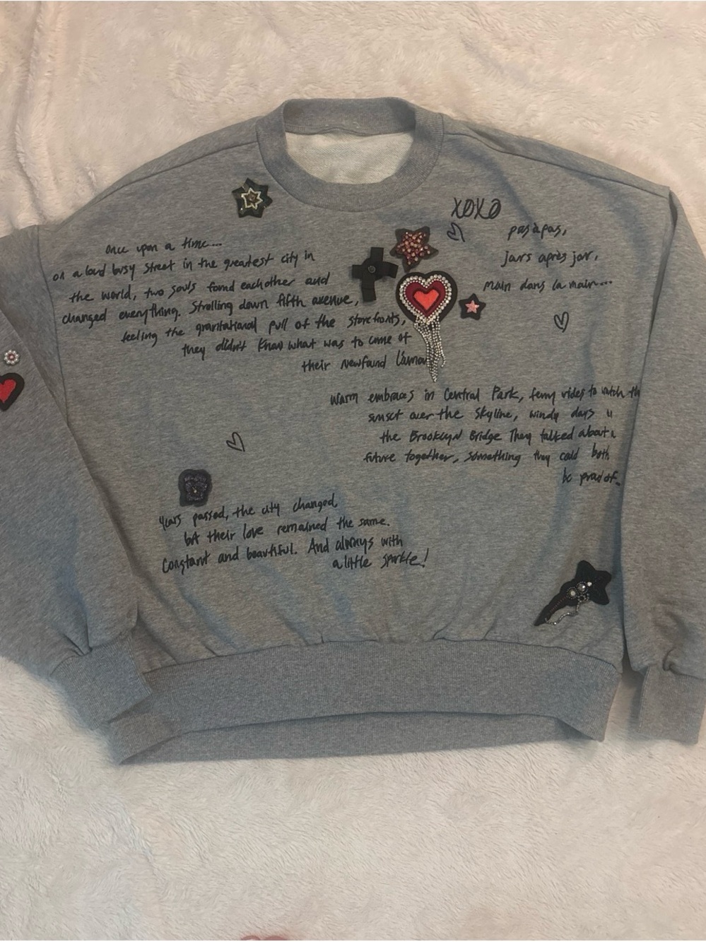cinq a sept Gray Embroidered & Appliqué Crewneck Sweatshirt